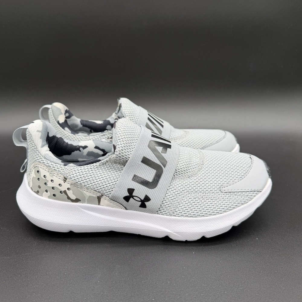 Under Armour UA Boys Surge 3 Slip‎ On Shoes Black Gray Camo Size 6Y